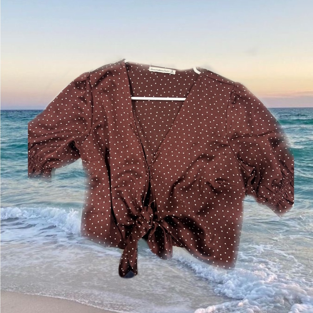 Abercrombie & Fitch Brown Polka Dot Wrap Top